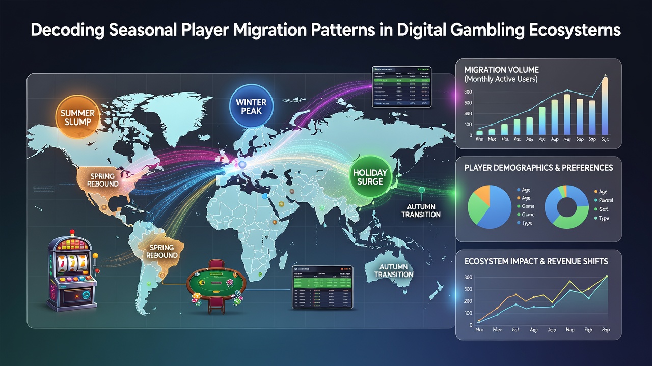 Charts showing monthly fluctuations in player activity across different gambling categories